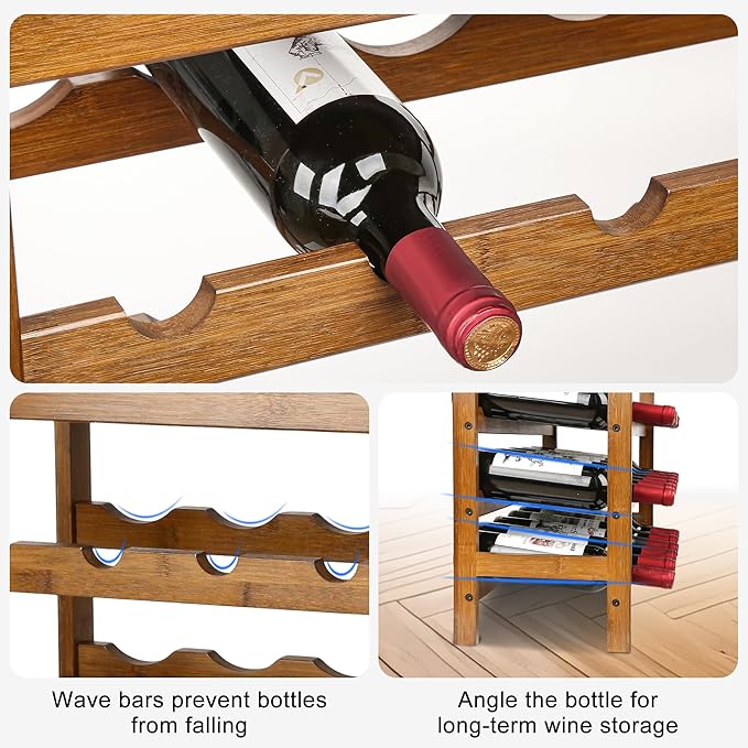 VASMIA 42 Bottles Bamboo Wine Rack,7-Tier Wine Rack Freestanding Floor with Table Top, Wine Storage Shelf for Kitchen Dining Room Bar,Walnut
