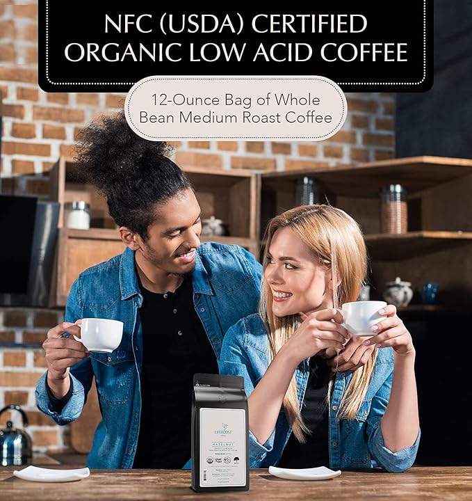 Lifeboost Hazelnut Whole Bean Coffee ??Organic, Low Acid, Non-GMO Hazelnut Flavored Coffee ??Single Origin, Mold-Free Mycotoxin Tested, 12 oz