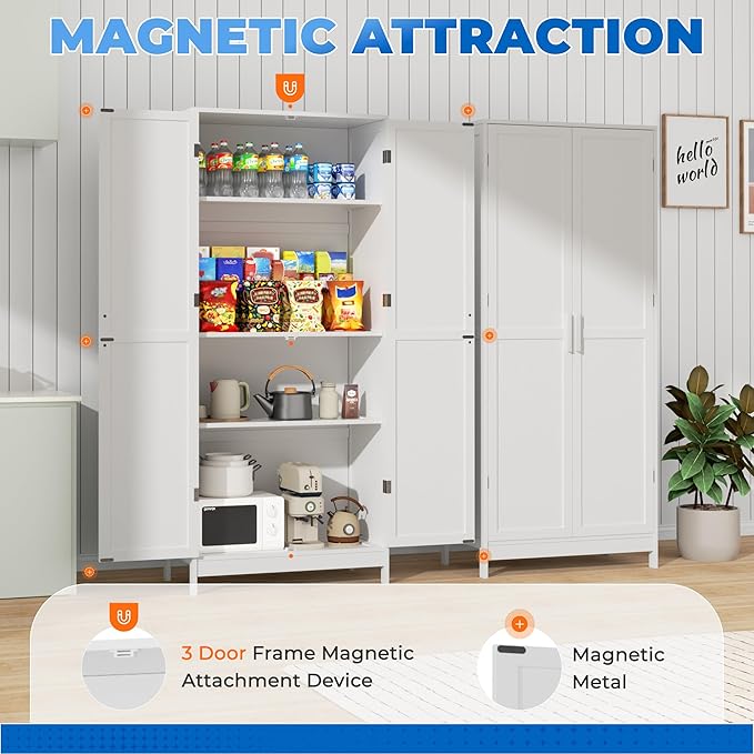 INTERGREAT Pantry Cabinets, Kitchen Storage Cabinets with 2 Door and Adjustable Shelves, White Kitchen Pantry Cabinet, Freestanding Cupboard for Dining Room, Living Room, Bathroom