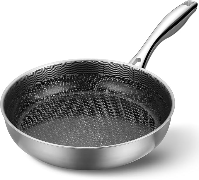 PekGema Nonstick Frying Pan 10 inch, Hybird Ceramic Frying Pan, Stainless Steel Skillet, Non-stick Oven-Safe Chef Pan, Induction Ready, PFOA PFAS FREE Cookware