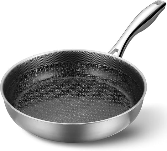 PekGema Nonstick Frying Pan 10 inch, Hybird Ceramic Frying Pan, Stainless Steel Skillet, Non-stick Oven-Safe Chef Pan, Induction Ready, PFOA PFAS FREE Cookware