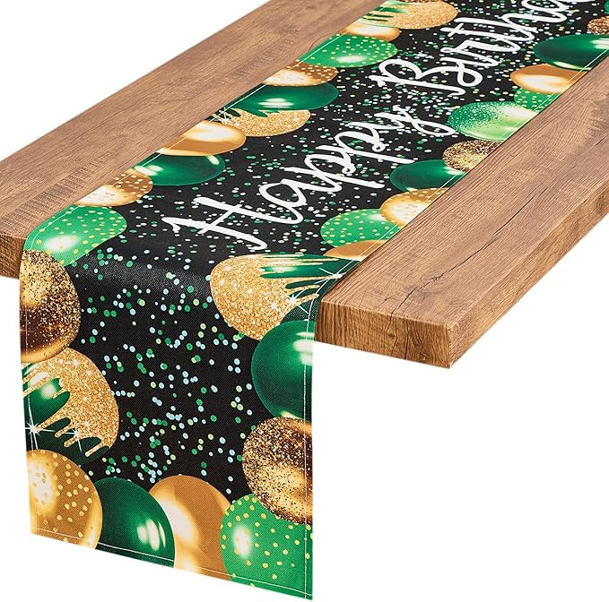 Letjolt Golden Green Balloon Happy Birthday Table Runner 72 Inches Celebrate Birthday Party Table Decor
