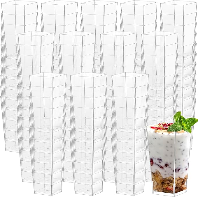 Uiifan 500 Pack 3 oz Mini Dessert Cups Square Tall Clear Plastic Parfait Cups Cheesecake Shooter for Desserts, Appetizers, Mousse Chocolate Dessert
