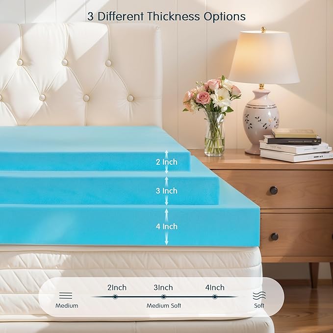 SyMax King Mattress Topper, Gel Infused Memory Foam Mattress Topper, Soft Bed Topper Mattress Pads for Bed, Sofa, RV, CertiPUR-US Certified, Blue, 3 Inch