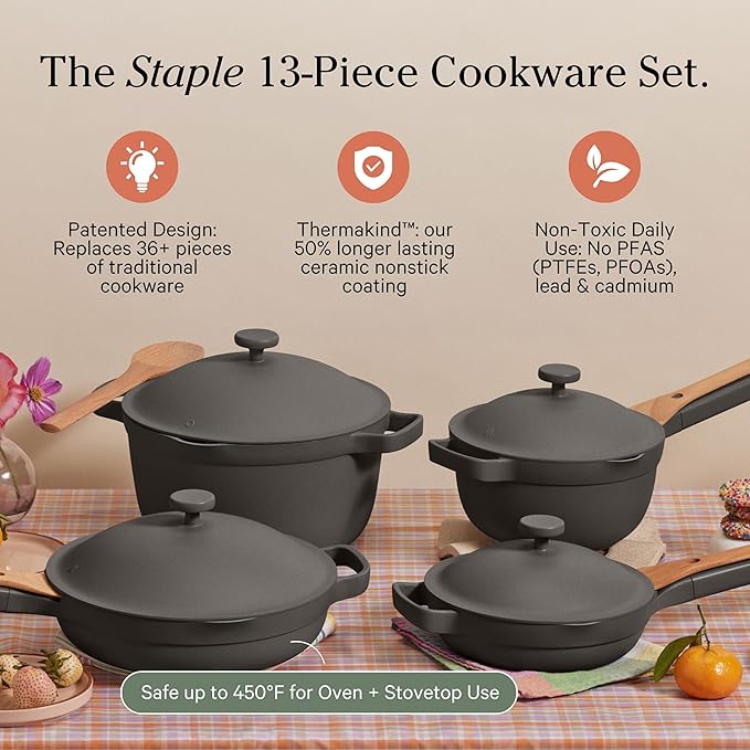 Our Place Cookware Set - 13-Piece Kit Including the Always Pan, Perfect Pot and Spatulas | Multifunctional, Toxin-Free Nonstick | Heat Safe up to 450째F | Oven, Stove, Induction Compatible | Char