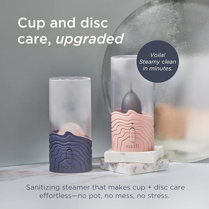 Saalt Menstrual Cup Steamer - Period Cup & Disc Sanitizer - Hands-Free Steam Sanitizer- No-Boil Design with Removable Power Cord - Compact & Portable - Rose Quartz