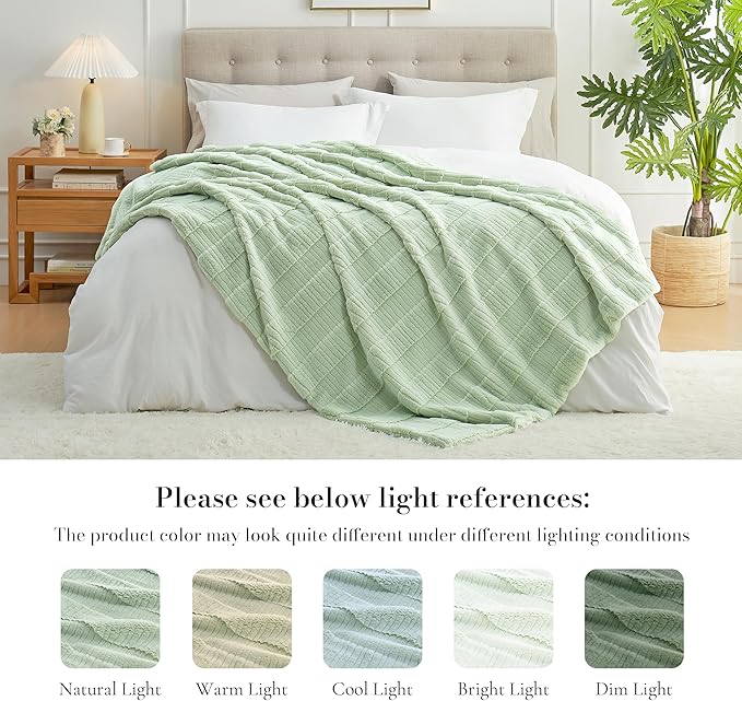 Am챕lie Home Luxury Striped Faux Fur Throw Blanket for Couch, Soft Cozy Fuzzy Fluffy Soft Plush Blankets Sofa Chair Gift Blankets for Women, 55"x70", Sage Green