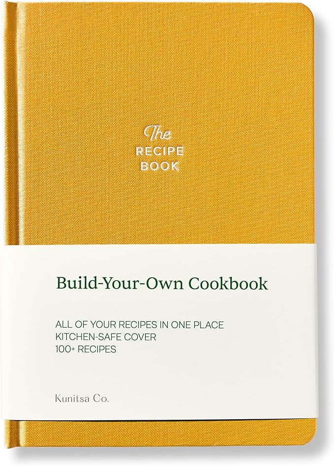 Kunitsa Co. Recipe Notebook - Keepsake Gift, Hardcover Blank Recipe Book to Write In Your Own Recipes with Journaling Prompts About the Chef, 100 Recipes, Mustard Yellow