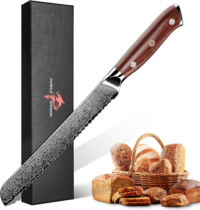 Purple Dragon Bread Knife for Homemade - 8 Inch Serrated Knife for Slicing Sourdough Bread, Cake & Fruits - Christmas Gift for Men and Women