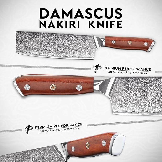 Purple Dragon Damascus Nakiri Knife, 7 Inch Meat Cleaver Knife VG10 Steel Kitchen Knives for Cutting Vegetables Chopping Meat Razor-Sharp Chef's Knives Christmas Gift for Men and Women