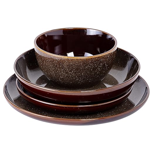 Gibson Elite Edwina 16-Piece Double Bowl Dinnerware Set, Service for 4 ??Dark Green Stoneware Plates and Bowls