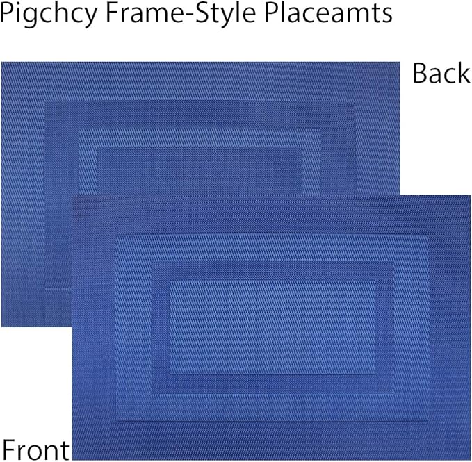 PIGCHCY Placemats Set of 12 Washable Durable Place Mats Vinyl Heat Resistant Non-Slip Table Mats Indoor Outdoor (Navy Blue)