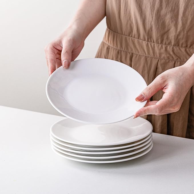 White Salad Plates Set of 6, 7.5 Inch Ceramic Plates ??White Porcelain Appetizer & Dessert Plates for Kitchen, Salad, Snack & Everyday Use, Microwave & Dishwasher Safe