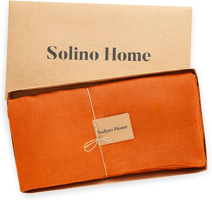 Solino Home Linen Round Tablecloth 70 Inch - 100% Pure Linen Pumpkin Round Tablecloth - Machine Washable Table Cloth - Sonoma