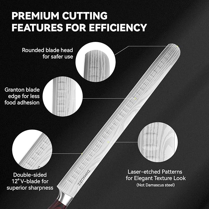 Brisket Knife 12 Inch, Ultra Sharp High Carbon Stainless Steel Carving Knife with Ergonomic Pakkawood Handle & Gift Box for Slicing Ham, Roast Beef, BBQ, Turkey, Perfect Grilling Gift