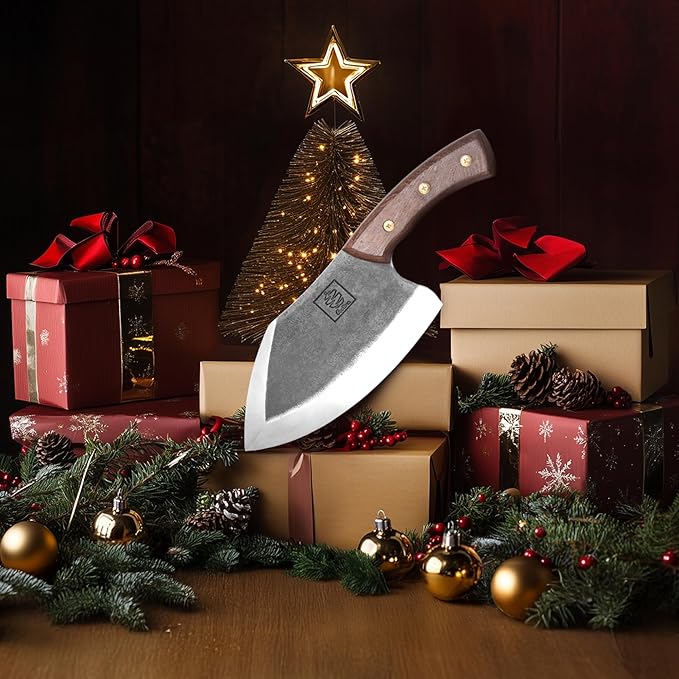 COOLINA Knife Set ??Chef, Tungsten & Lixy Knives Bundle ??3-Piece Hand-Forged Carbon Steel Kitchen & BBQ Knives with Wooden Handles ??Full Tang Butcher, Cleaver & Cooking Knife Set
