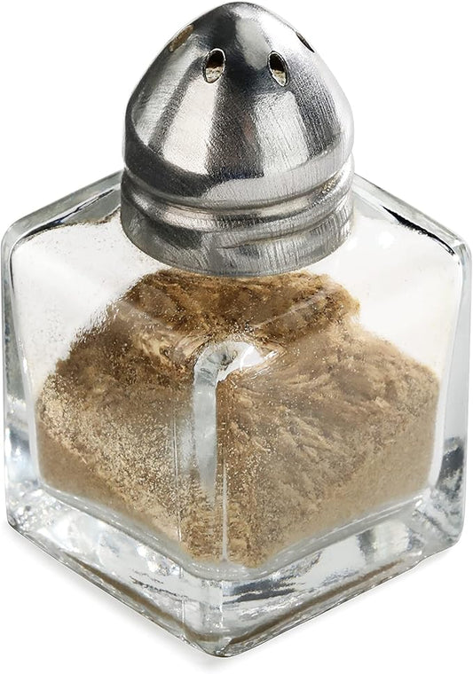 New Star Foodservice 22254 Glass Cube Mini Salt and Pepper Shaker with Stainless Steel Top, 0.5-Ounce, Set of 48