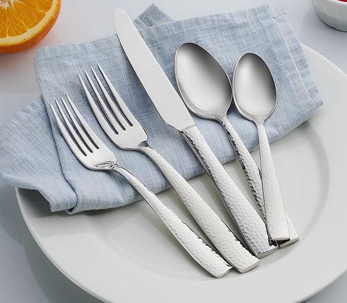 Hudson Essentials 20-Piece Hammered Stainless Steel 18/10 Flatware Silverware Set, Service for 4 (20-Piece Set)