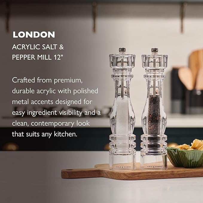 Cole & Mason London Refillable Spice Mill - Kitchen & Home Accessory - Table Salt Grinder - Salt Mill with Ceramic Mechanism - 12", Acrylic