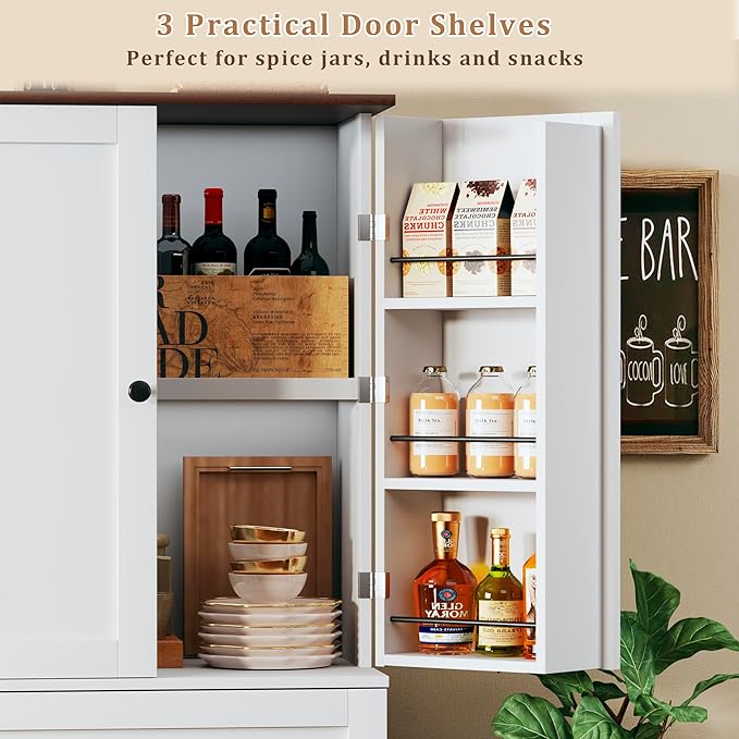 71" Kitchen Pantry Cabinet with 6 Door Shelves, Tall Pantry Storage Cabinet with 8 Doors & 4 Adjustable Shelves, Modern Kitchen Pantry with 2 Large Drawers for Dining Room, Living Room, White