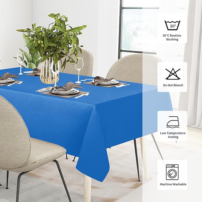 Easy-Going Faux Linen Waterproof Spill-Proof Tablecloth Stain Resistant Rectangle Table Cloth Wrinkle Free Decorative Fabric for Kitchen, Dining, Party, Weddings, Restaurants (52x70 in, Royal Blue)