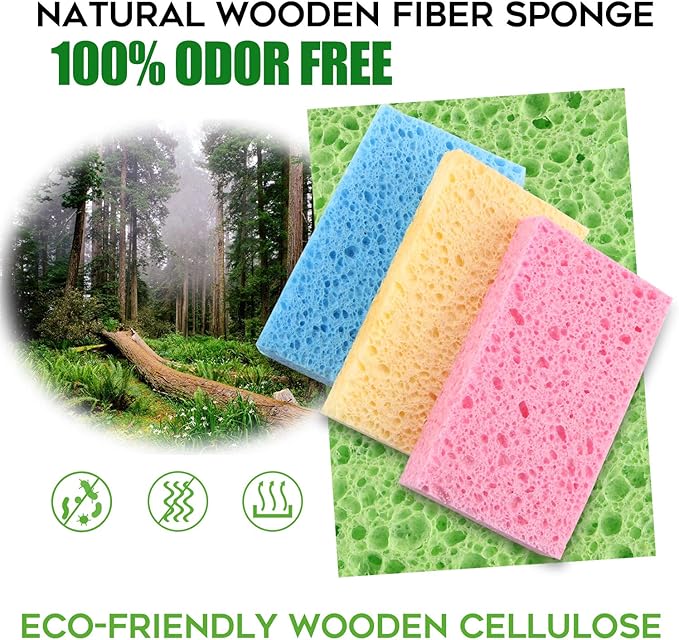 Compressed Cellulose Kitchen Sponges 12Pack竊똍on-Scratch Biodegradable Natural Colorful Sponge Scrub for Dishes Cleaning,Funny DIY Sponge for Kids