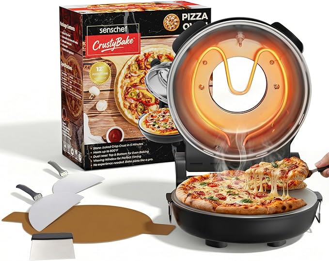 SEMSCHEF 12-Inch CrustyBake Beginner's Ceramic Stone Pizza Oven: Quick 800째F Heating, Easy-Clean Design, Recipe Book & All Tools Included - Perfect for First-Time Pizza Makers at Home