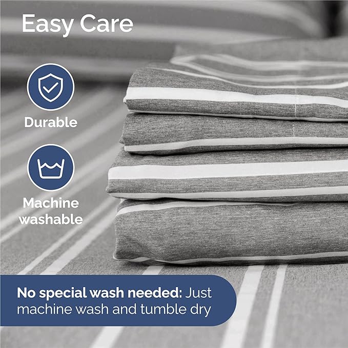 Split King 7 Piece Sheet Set - Cooling & Breathable Bed Sheets - Hotel Luxury Bed Sheets for Women, Men, Kids & Teens - Deep Pockets - Easy Fit - Soft & Wrinkle Free - Split King Grey Stripes Sheets