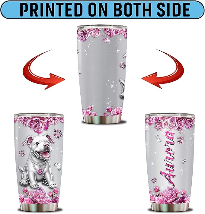 WONWIX Personalized Pitbull Gifts for Women Insulated Stainless Steel Coffee Mug Tumbler Water Bottle for Pitbulls Owners, Lovers, Wife, Daughter, Christmas, Birthday, Mother's Day, Valentine