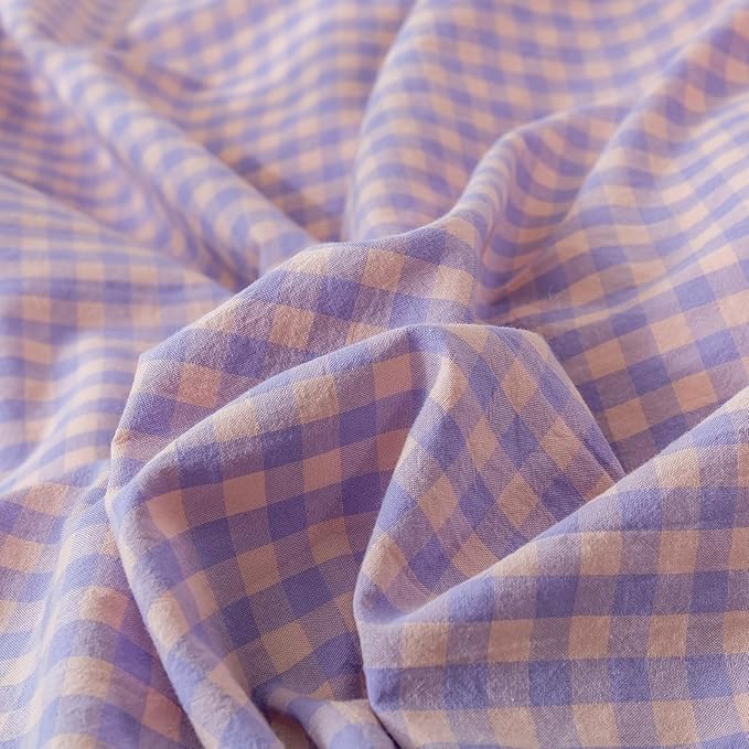 LifeTB Purple Gingham Comforter Set Full Modern Style Purple Pink Grid Plaid Comforter Soft Fluffy 3 Pieces Checkered Pattern Comforter Set Farmhouse Gingham Bedding Comforter with 2 Pillowcases