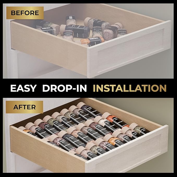 LEVANI Spice Drawer Organizer ??3 Large Tiers, Anti-Slip Grips, Narrow to Standard Drawer Size - Expandable from 8 ??15 inches Wide, Clear Durable Acrylic Spice Rack, No Sliding in Kitchen Drawers