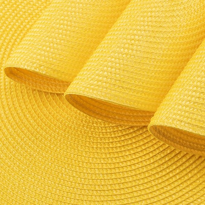 Winknowl Round Braided Placemats Set of 4 Washable Woven Heat Resistant Table Mats for Kitchen Dining Tables 15 inch Round Place Mats (Yellow,4pcs)