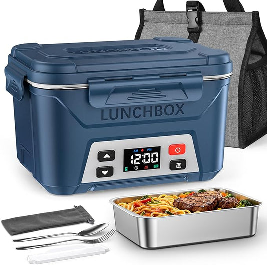 EAST OAK Cordless Electric Lunch Box for Adults,5.5 Cups Rechargeable Self Heating Lunch Box-Automatic Heating,Food Warmer with Memory Function & Automatic Keep Warm,Perfect for Work and Trip(Blue)