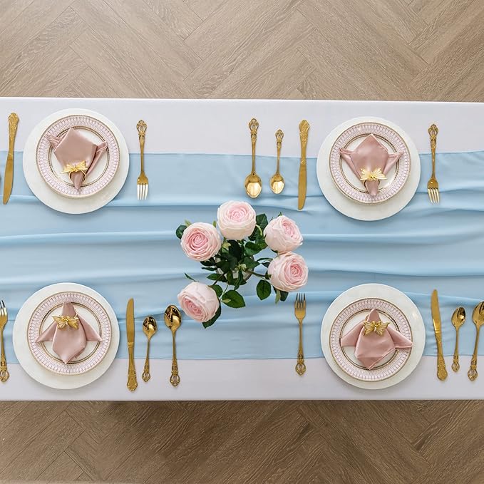 flohar 12Pack 9ft Chiffon Table Runner 14x108 Inch Sheer Romantic Table Runner for Wedding Birthday Party Bridal Shower Outdoor Decoration-Blue Mist