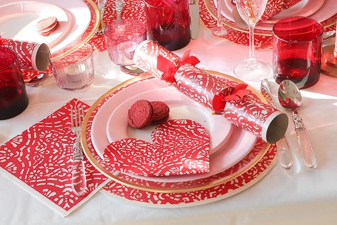 Caspari Linen Border Paper Dinner Plates in Petal Pink - 16 Count