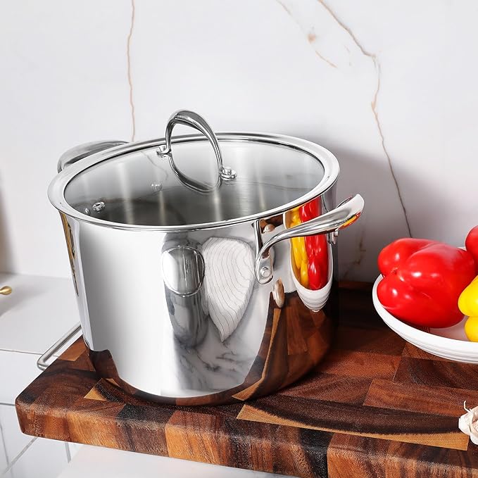 KEAWELL K3 Premium 8-Quart Tri-Ply Stainless Steel Stockpot with Lid, Induction & Oven Safe up to 600째F, Even Heating, Professional Cookware for All Stovetops (8-Qt)