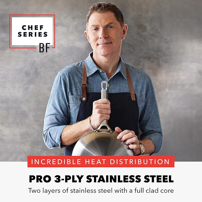 GreenPan x Bobby Flay 10 Piece Stainless Steel Cookware Set, Tri-Ply Multiclad Pots & Pans, Professional Grade, Oven & Broiler Safe to 600째F, Dishwasher Safe, Durable, Induction Compatible, Silver