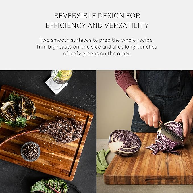 Teakhaus Cutting Board - Medium (M) Wood Cutting Board with Juice Groove - Holiday Gift Ideas for Men and Women - Gift-Ready, Reversible, Edge Grain Wood, Knife Friendly - FSC Certified