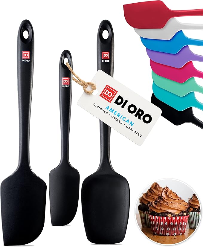 DI ORO Silicone Spatula Set - Rubber Kitchen Spatulas for Baking, Cooking, & Mixing - 600째F Heat-Resistant & BPA Free Silicone Scraper Spatulas for Nonstick Cookware - Dishwasher Safe (3pc, Black)