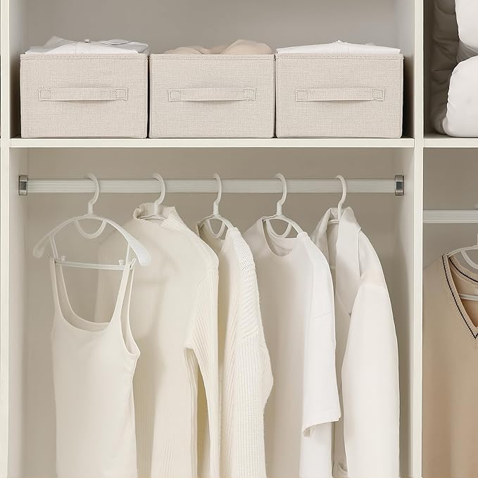 Linen Folding Storage Bins, 3 Pack Large Storage Baskets, Washable, Clothing Storage Bins with Handle, Closet Organizer for Storage Sweater,Sheets (Beige, 16"x9쩍"x6쩐")
