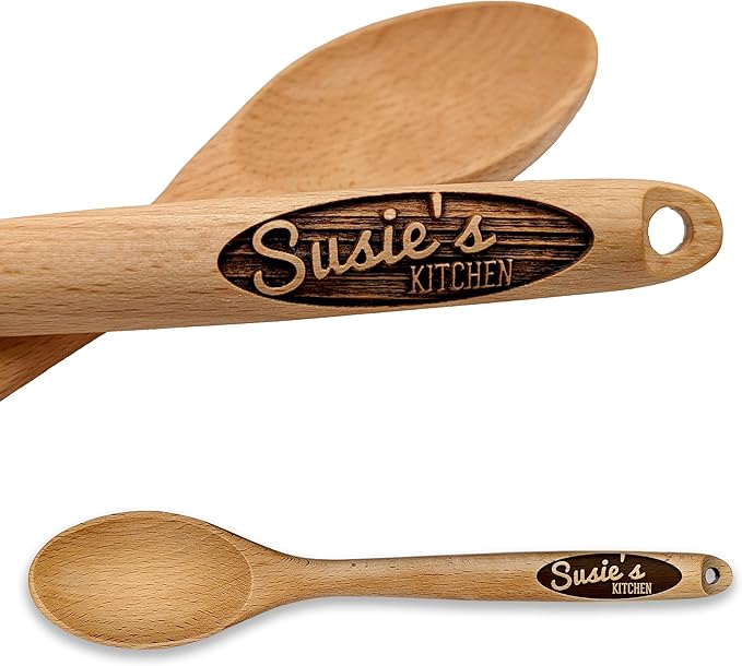 Personalized Engraved Wooden Spoon ??Custom Name & Kitchen Script | Solid Beech Wood Cooking & Baking Gift