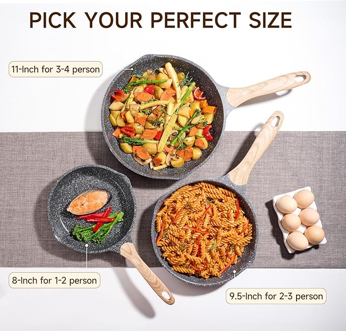 JEETEE 10 Inch Nonstick Frying Pan, Stone Coating Cookware, Nonstick Omelette Pan with Heat-Resistant Handle, Compatible with All Stoves (Grey)