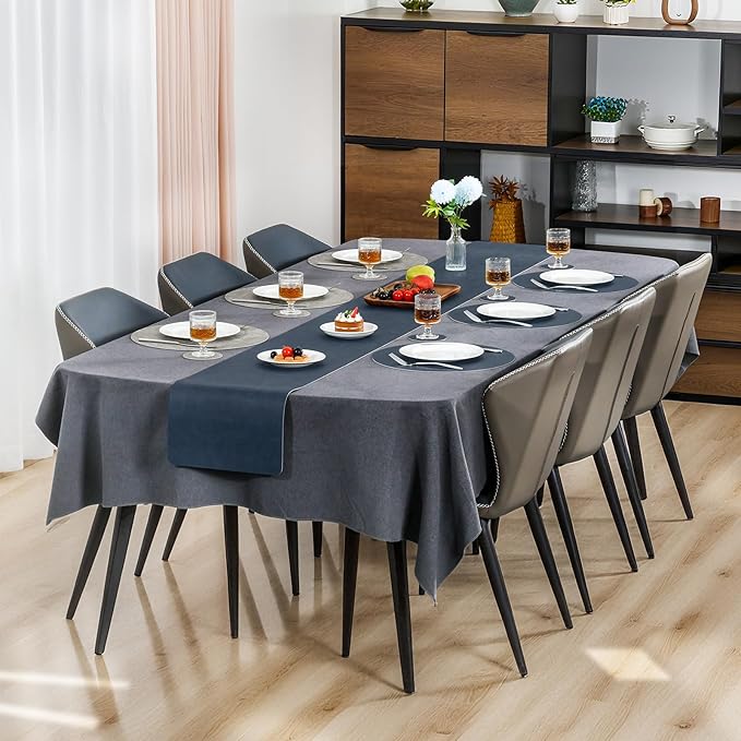 Myir JUN Round Placemats Dual Sided, Faux Leather Place Mats Set of 4 Indoor Placemat for Dining Table Outdoor Place Mat Non-Slip Washable Table Mats (Gray Blue, Set of 4)