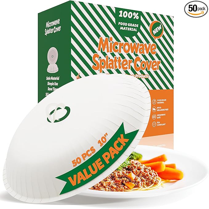 Disposable Microwave Splatter Cover,10 Inch,Paper Microwave Cover for Food,BPA Free & Non-Toxic Splatter Guard for Heating Food,50 Pack