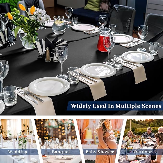 Fixwal 10 Pack Black Table Cloths Rectangle 8FT, Spandex Table Covers, Table Cloths for 8 Foot Rectangle Tables, Fitted Tablecloth (96Lx30Wx30H Inch)