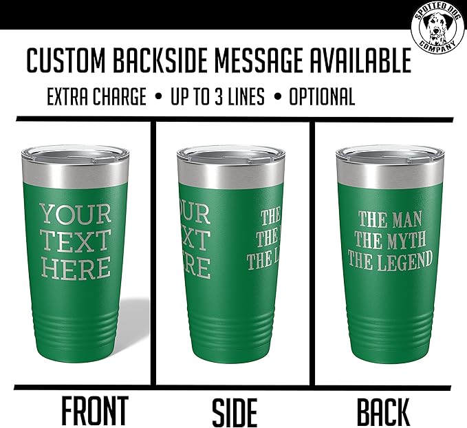 Personalized 20oz (17 Colors) Powder Coated Insulated Stainless Steel Tumbler with Lid, Custom Etched, Customized Text Message Name, Engraved Gift Idea Women Men Him Her, Your Text Here (Green)