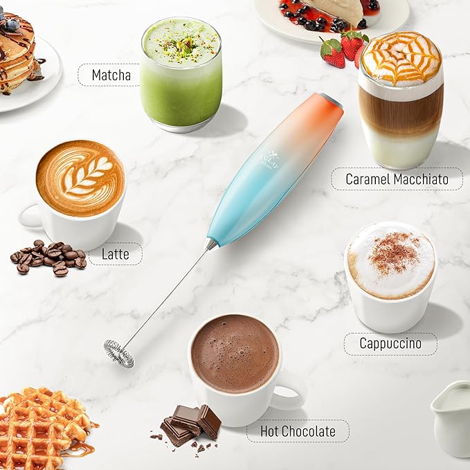 Zulay Kitchen Milk Frother Handheld Electric Whisk with AA Duracell Batteries ??Durable Drink Mixer for Coffee, Lattes, Cappuccinos & More - Sunrise