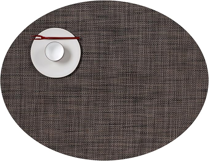 Chilewich Mini Basketweave Placemats in Dark Walnut - Set of 4 - Easy Care Woven Tabletop Textiles - Indoor/Outdoor - 19.25" x 14" Oval