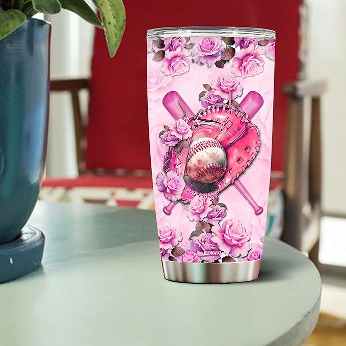 Personalized Baseball Tumbler for Mom, 20oz Insulated Stainless Steel Travel Mug Coffee Cup, Gift for Baseball Lovers, Women, Wife, Daughter, Christmas, Birthday, Mother's Day, Valentine