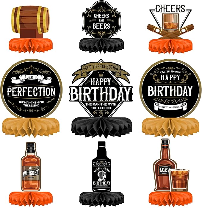 Whiskey pattern Birthday Party Decorations for MenTable Centerpiece Whiskey Honeycomb Table Toppers for 30th 40th 50th 60th 70th 80th Birthday decorations